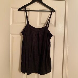 Chelsea and Theodore Woman’s Top. Pockets Balloon Bottom. Black/Silver Shimmer.
